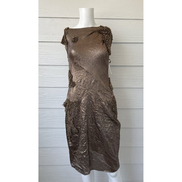 Vera Wang Collection Bronze Shimmer Beaded Silk Dress Sz 4 Runway Sample $1895 - Picture 13 of 16